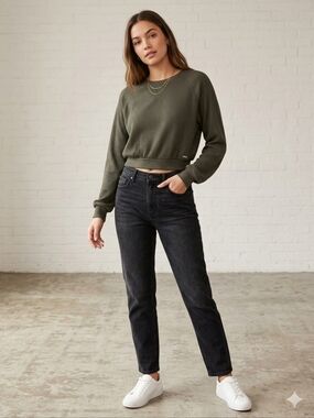 Hollister Ribbed Olive Green Crewneck Sweatshirt